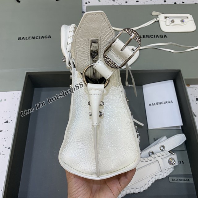 Balenciaga專櫃爆款油蠟白帶鑽手提女包 638515 巴黎世家Neo cagole機車包 fyj2003